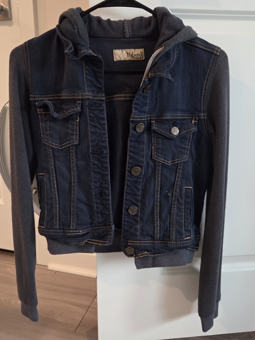 Hybrid Darkwash Denim Hooded Bomber Jacket